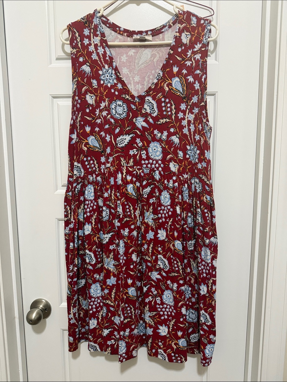 LOFT Burgundy Floral V-Neck Midi Dress